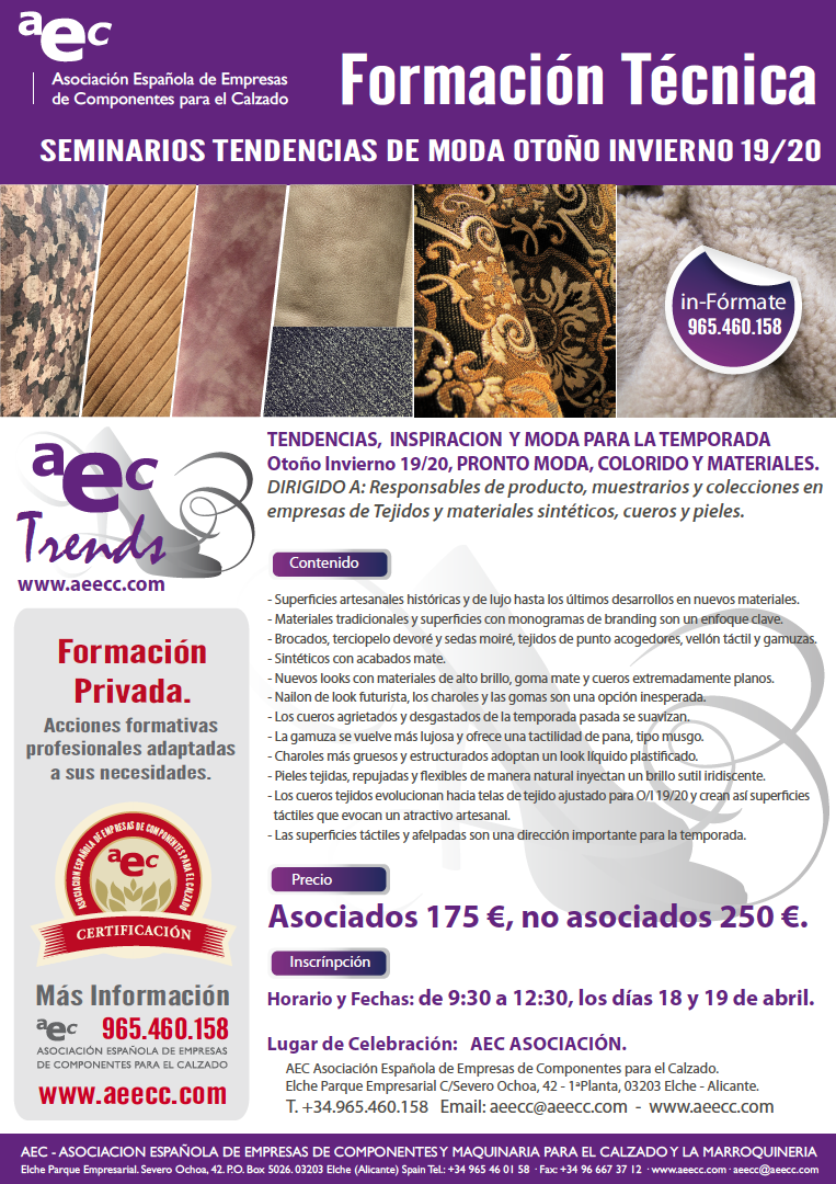 Seminario de Tendencias Otoño- Invierno 2019/2020. Tejidos, Materiales Sintéticos, Cueros y Pieles